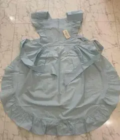 新品　ハナエモリ　森英恵　フリルエプロン　ライトブルー　匿名配送のサムネイル