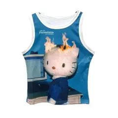 y2k 平成ギャル　カットソー　青いノースリーブトップスシャツ　00s