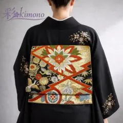 《4B100》 袋帯 単品 六通 ゴールド 黒 422cm リメイクにもおすすめのサムネイル
