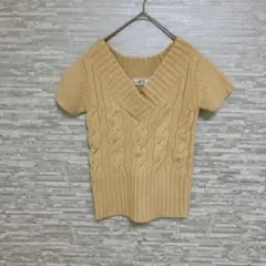 フローブ 半袖ケーブルVネックニット ベージュ トップス　ミニ丈