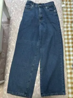 インディゴブルー ワイドレッグデニムパンツ Sサイズ