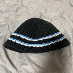 クラッシャーハット クロシェハットバ ケットハットハンドメイドブルー