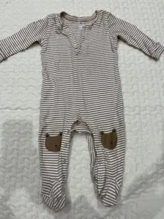 ストライプロンパース クマ刺繍付き