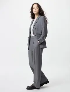 UNIQLO タックワイドパンツ L グレー レディース スラックス フォーマル