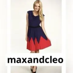 【maxandcleo】ノースリーブ　プリーツ　ワンピース　ネイビー