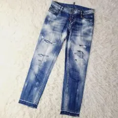 ディースクエアード2　デニムパンツ　クロップド　スキニー　ダメージ加工　38