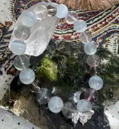 高品質フローライト キャッツアイ スモーキークォーツ 蝶 ブレスレット16cm