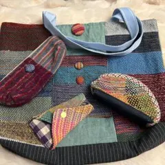 ハンドメイド パッチワークバッグ ポーチ キーケース ペンメガネ？ケース週末出品