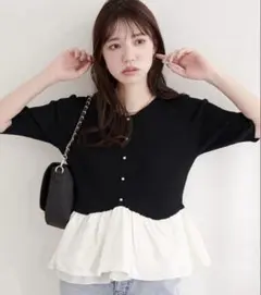 異素材ペプラム半袖ニット　natural coutureのサムネイル
