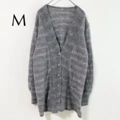 カーディガン ニット セーター ロング Vネック ラメ グレー 日本製 美品 M