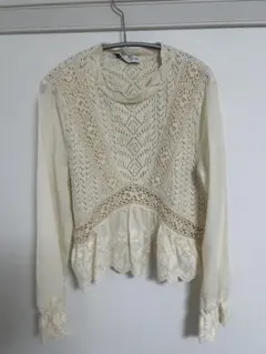ZARA アイボリー レースブラウス S