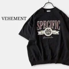 VEHEMENT五分袖ロゴプリントスウェット(L)黒ブラック　トレーナー　大きめ