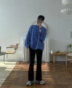 【ASCLO】 Semi Boots Cut Slacks BLACK