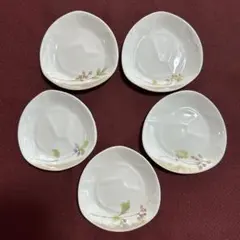 花柄の小皿　豆皿　5枚セット　陶器 レトロ 年代物 ヴィンテージ　三角皿
