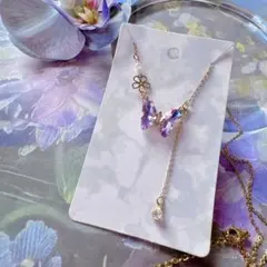 万華鏡 偏光ガラス製｜蝶のアンティーク調のネックレス～チョウ 蝶 ピンク 紫