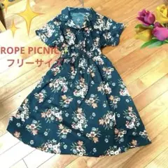 【特価】春お出かけにも♪ROPE PICNIC花柄ワンピース緑色お得