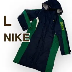 NIKE ベンチコート レディースM ネイビー/グリーン　紺色　ロングコート