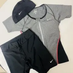 Nike スポーツ用水着 Mサイズ グレー/ブラック　水泳帽　3点セット