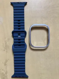 Apple Watchバンド　ネイビー42-49ｍｍ　シルバーフレーム46mm