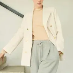 【2025SS】金釦ダブルブレストロングブレザー　アイボリー　ジャケット
