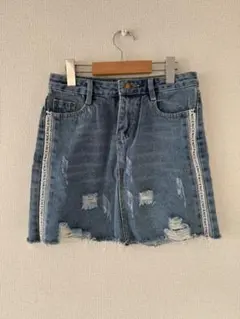 韓国 デニム ミニスカート ラインスカート 台形スカート