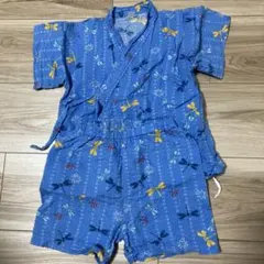 青色 トンボ柄 コットン甚平 90cm