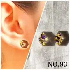 NO.93 レジンピアス パーツ変更可 押し花 レースフラワー ダイヤ シンプル