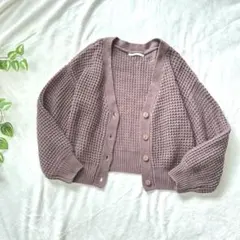 【Ray Cassin】ワッフル編み ニットカーディガン ピンクブラウン F