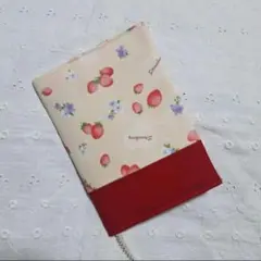 ハンドメイド、苺、ハート柄のスケジュール帳カバー、ベージュ、赤