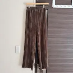 simplicite プリーツワイドパンツ ブラウン ウエストゴム