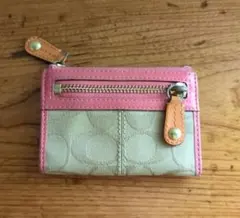 Coach コーチ 小銭入れ カードケース シグネチャー×ピンク キーリング付き
