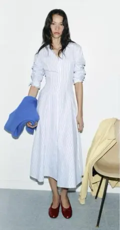 ZARA ザラ　ロングワンピース　ストライプ　白　定価7990円　未使用　S