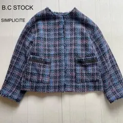 B'C STOCK SIMPLICITE ツイードショートジャケット ブルー　Fのサムネイル