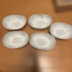 オリベ　粉引楕円小鉢　5枚セット 白とグレー