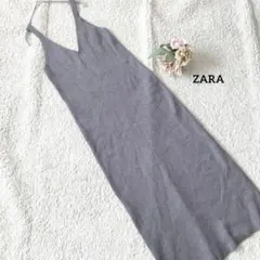 ザラ ZARA ロングワンピース L グレー ノースリーブ キャミ 秋冬