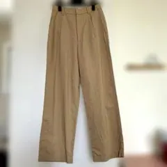 ベージュ ワイドパンツ コットン混紡