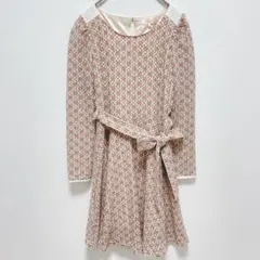 ミニマムミニマム|花柄刺繍レース ワンピース【2】ウエストリボン 上品 オレンジ