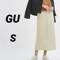 【GU ジーユー】リブナローミディスカート オフホワイト ウエストゴム 裏地あり