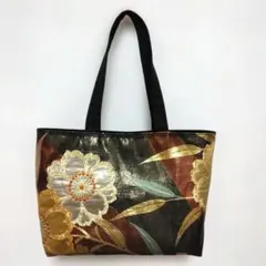 帯リメイク、花柄刺繍トートバッグ