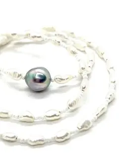 【アコヤ真珠】本真珠大珠レインボーカラーパールネックレス ケシパール　テリ最強