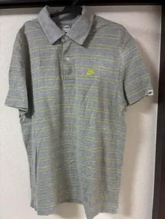 Nike グレー/イエロー ストライプ ポロシャツ L