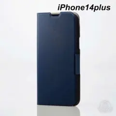 iPhone 14 Plus ソフト レザー スマホ 手帳型 ケース ネイビー