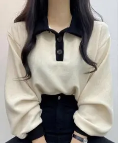 アイボリー ブラック ポロシャツ 長袖