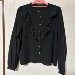しまむら フリル付き 長袖ブラウス ブラック