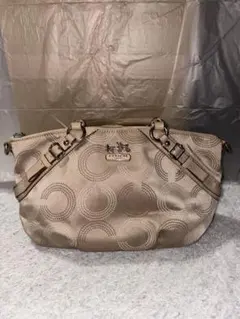 COACH コーチ シグネチャー サテンハンドバッグ ショルダーバッグ ベージュ