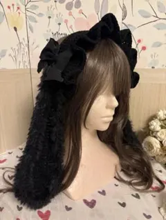 ヘッドドレス　うさ耳　バブーシュカ　ボンネット　ハンドメイド　かぎ針編み