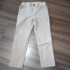 レース装飾付きベージュ長ズボン 110