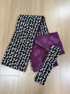 レディース 半幅帯 リバーシブル ブラック✖️パープル　半衿セット