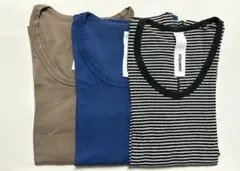 【ATTACHMENT】Uネックカットソー長袖1枚ボーダー&7分袖2枚(青、茶)のサムネイル