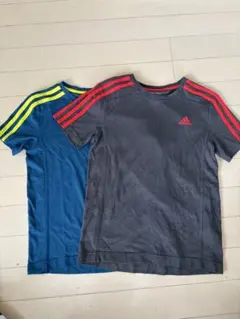 アディダス Tシャツ 青 3本ストライプ２枚セット
